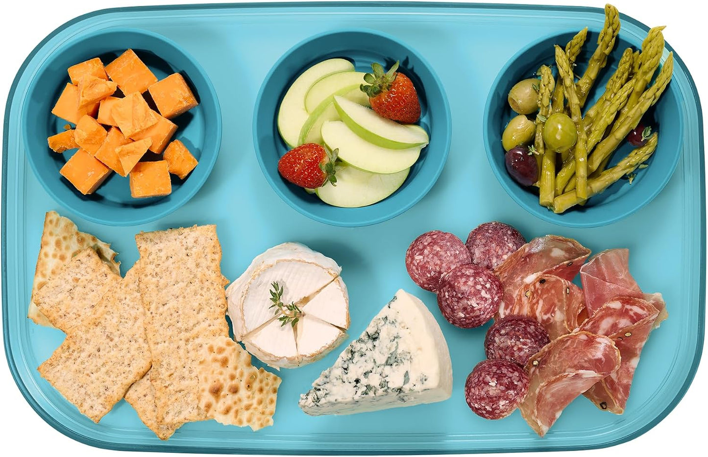 madesmart dipware 3 Bowl Serving Tray, Stackable & Removable Dip Bowls for Charcuterie, Guacomole, Snacks, Veggies, Premium Dishwasher & Microwave Safe, Multipurpose Plate & Bowl, Olive