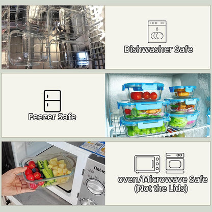 12 Pack Glass Storage Containers with Lids, Leak-Proof Meal Prep Containers, Dishwasher/Microwave/Oven/Freezer Safe Glass Food Storage Containers for Leftovers, to Go