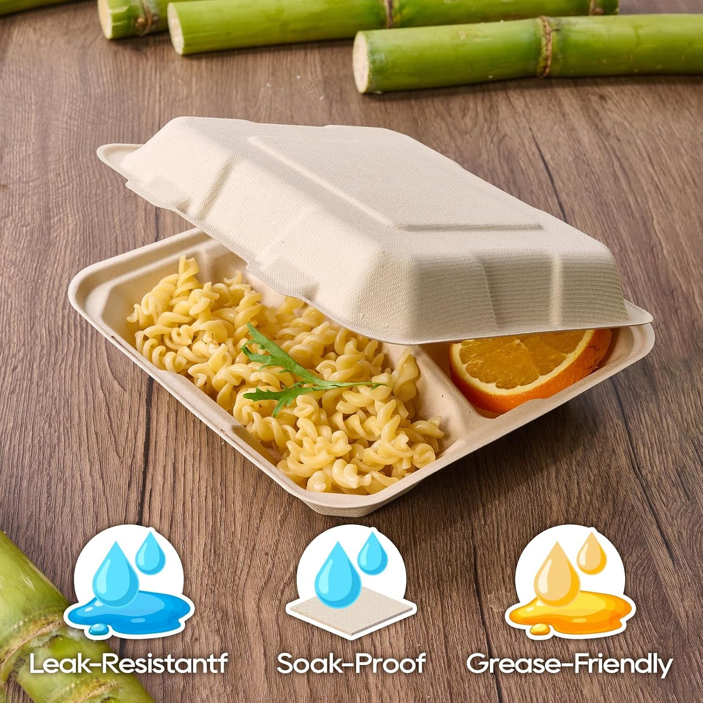 Turbo Bee 100 Pack 8x8inch White 3 Compartment Take Out Containers with Lids, Disposable Clamshell Meal Prep Containers, Divided Lunch Boxes for Catering, Restaurant & Meal Prep