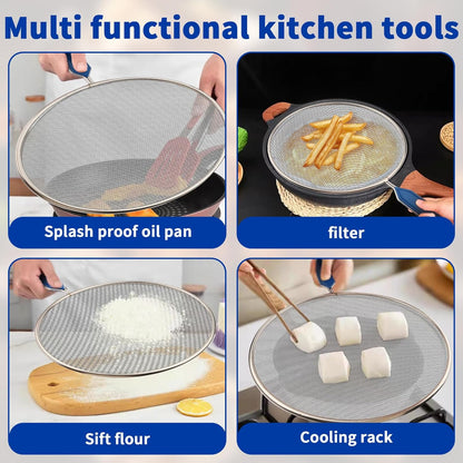 Splatter Screen for Frying Pan - 8.3’’ Stainless Steel Grease Splatter Guard with Grip Handle- Ultra Fine Mesh Cover Oil Splash when Sizzling Bacon, Cooking Fried Chicken or Popcorn