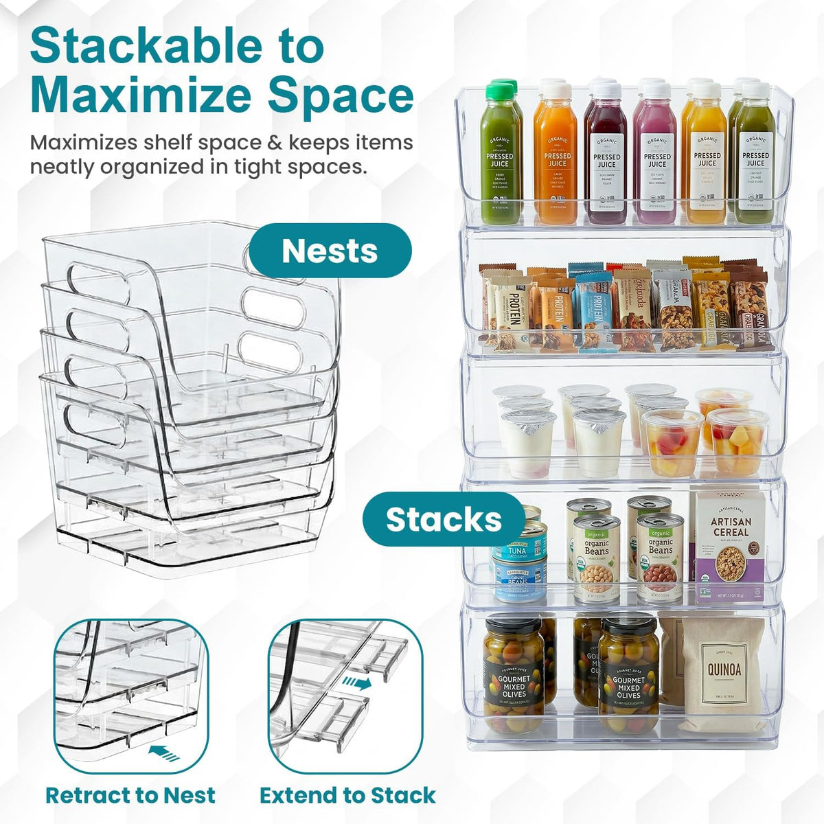 Basicwise 9-Inch Open-Front Clear Storage Bin with Easy-Grip Handle Stackable Transparent Plastic Organizer Container for Pantry Cabinet Refrigerator Drawers Closets and Shelf Organization, Medium