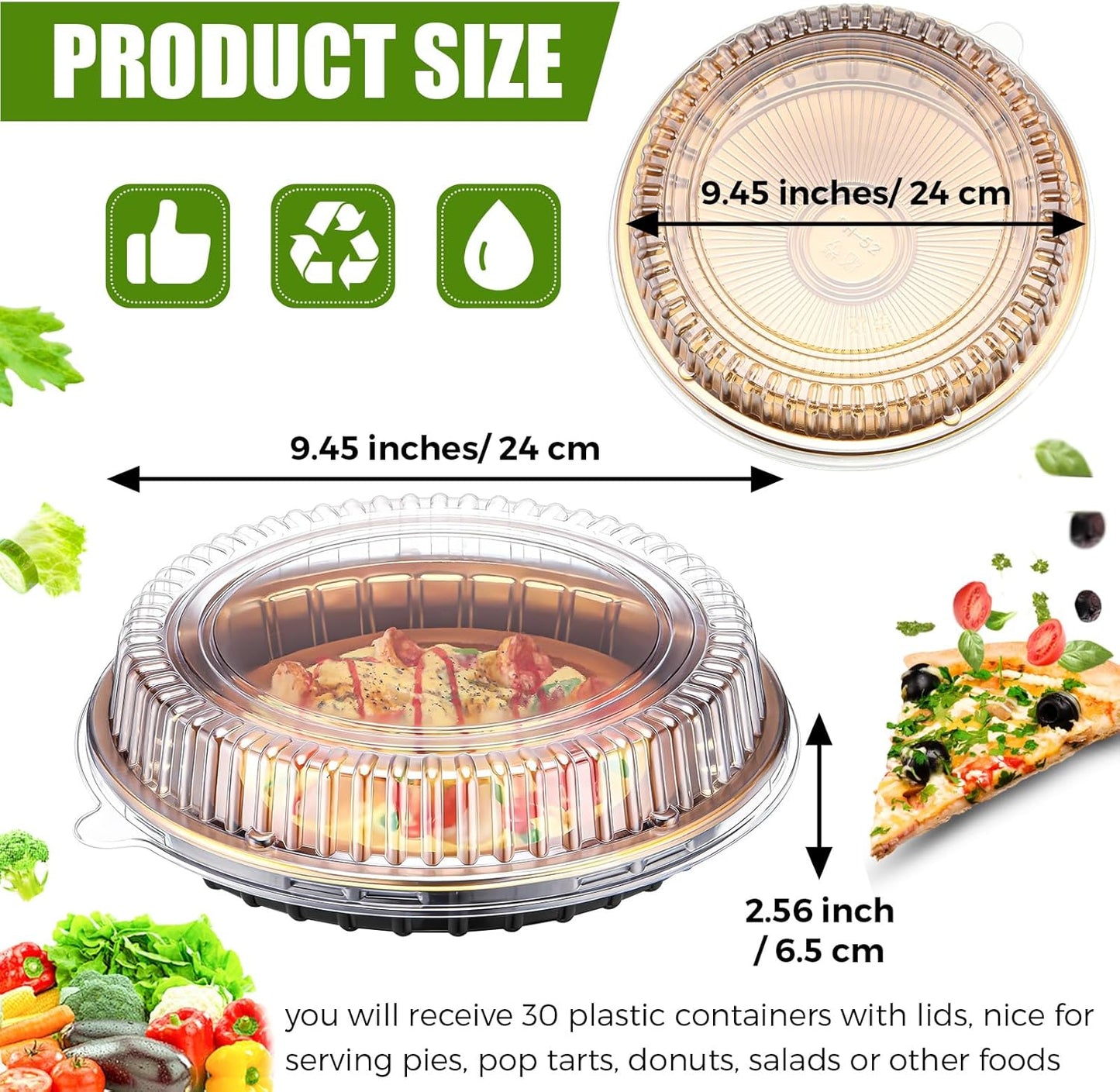 Vesici 30 Pcs 9'' Plastic Pie Containers Disposable Clear Dessert Containers with Lids Round Pie Keeper Clamshell Takeout Food Carrier for Takeout Boxes Food Cake Doughnut Storage