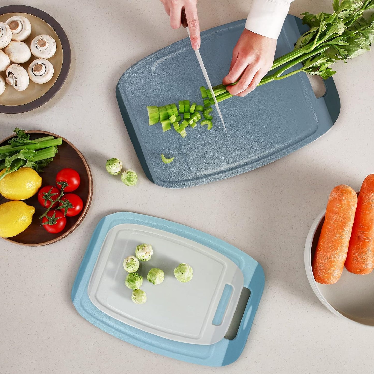 Neoflam Microban Protection Cutting Board 3 Piece Set, Stain & Odor/BPA Free, Reversable Board, Upgraded Larger Juice Groove, Non-Slip EZ Grip Handle, Dishwasher Safe, Pastel