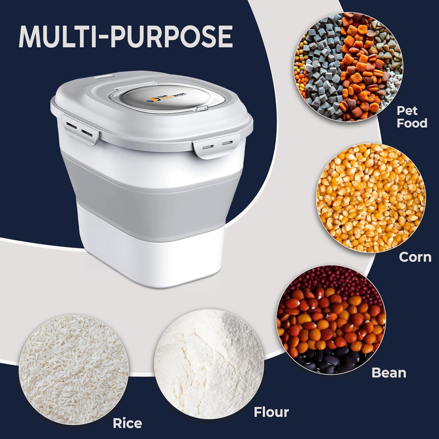 Dog Food Storage Container 30-35 lb, Airtight Collapsible Cute Dog Food Container with Wheels & Scoop, Stackable Pet Food Storage Container for Dog & Cat Food