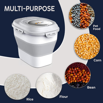 Dog Food Storage Container 30-35 lb, Airtight Collapsible Cute Dog Food Container with Wheels & Scoop, Stackable Pet Food Storage Container for Dog & Cat Food