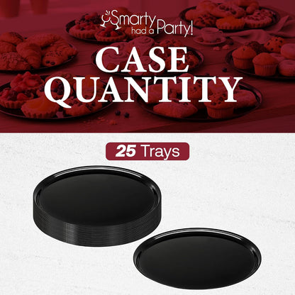 Smarty Had A Party 12 Inch Black Round Plastic Serving Tray – Heavy-Duty Party Platters & Catering Trays, Reusable or Disposable Plastic Trays for Serving Food, Elegant Party Tray Set of 25