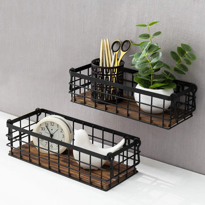 MyGift Set of 2 Black Wire Baskets for Organizing – Storage Baskets/Pantry Baskets for Shelves & Wall