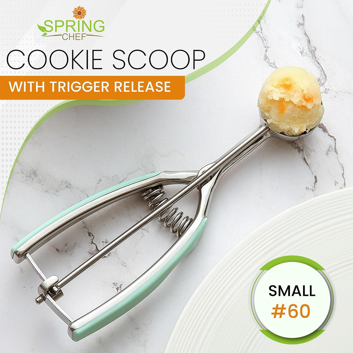 Spring Chef Extra Large Stainless Steel Cookie Scoop, #10, 5.5 Tbsp, Black