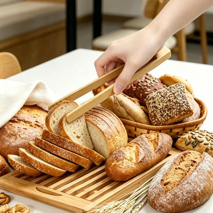 3 Pack Bamboo Toast Tongs, 8 10 12 Inch Wooden Toaster Tongs with Anti-Slip Design, Kitchen Tongs for Cooking Salad Bread Food Serving