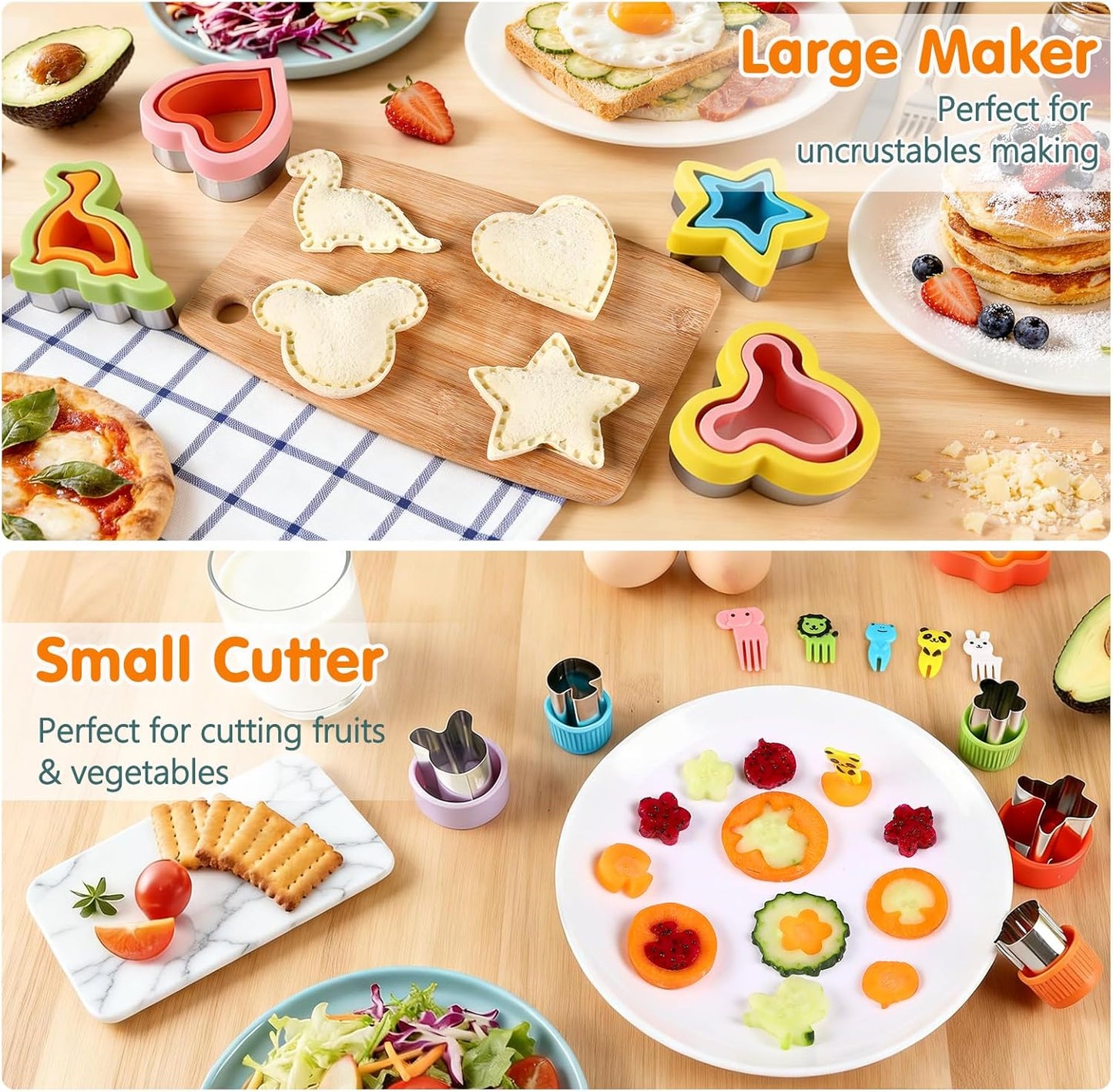32PCS Sandwich Cutter and Sealer Set Sandwich Cutter for Kids, Vegetable Fruit Cutter Shapes with Food Picks for Kids School Lunch Bento Box Accessories Cookie Cutters
