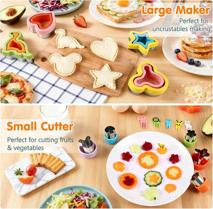 32PCS Sandwich Cutter and Sealer Set Sandwich Cutter for Kids, Vegetable Fruit Cutter Shapes with Food Picks for Kids School Lunch Bento Box Accessories Cookie Cutters