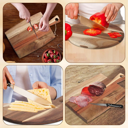 Hsei 2 Pcs Acacia Wood Cutting Board with Handle Wooden Charcuterie Board Large Paddle Carving Chopping Set Butter Serving Tray for Cheese Meat Fruit Pizza Bread(Vintage Style, 16x12, 17x13 Inch)