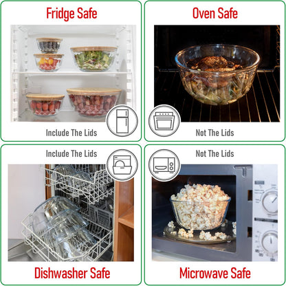 Set of 4 Stackable Space-Saving Nesting Glass Bowls with Airtight Acacia Lids for Lunch, Meal & Food Prep - Microwave & Oven-ready BPA Free Durable Heat Resistant Inert Borosilicate Glass