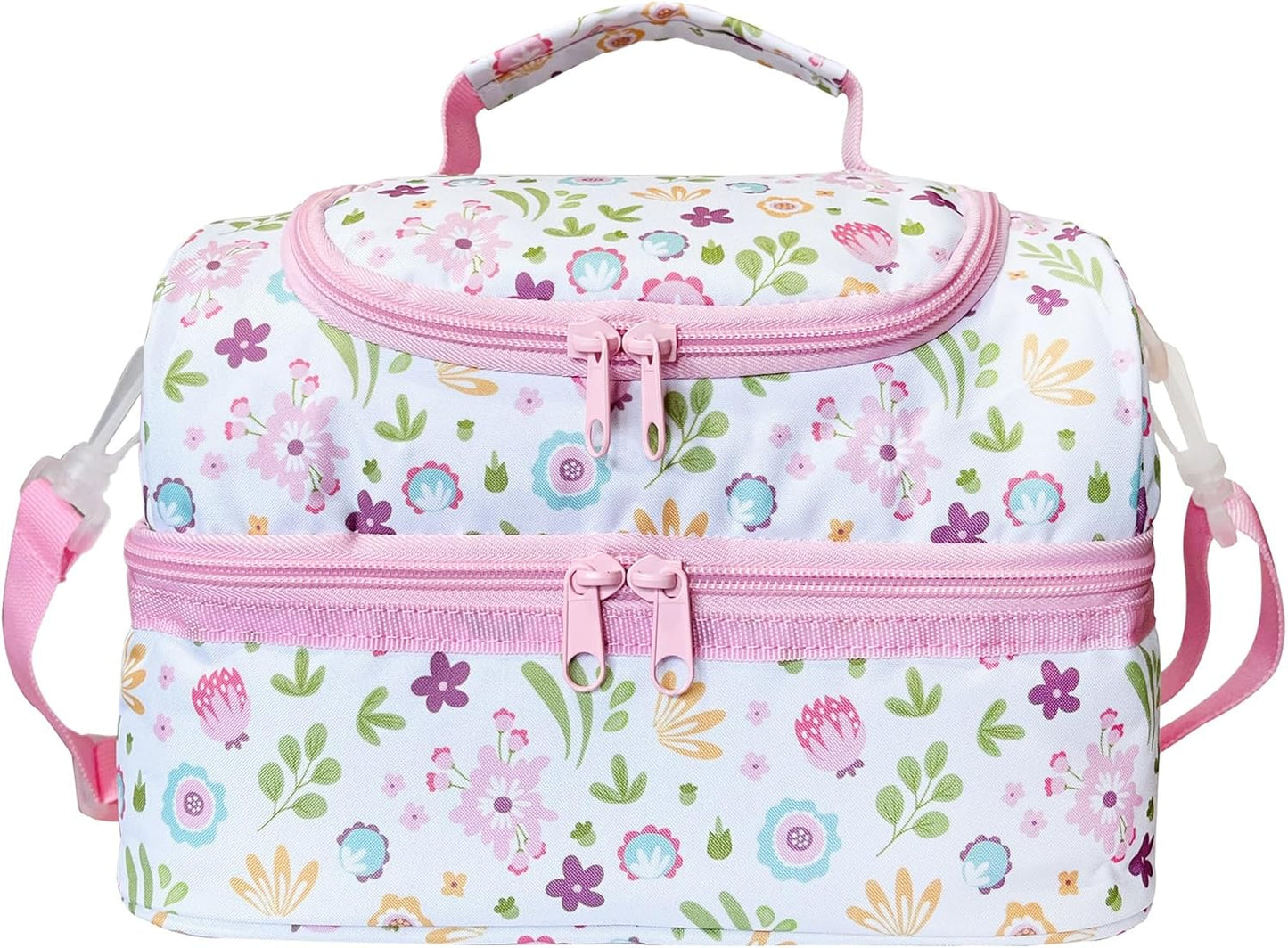 Insulated Kids Dual Compartment Lunch Bags Tote Pack for Girls Boys Toddler Kindergarten School Picnic Cooler Thermal Lunch Boxes with Strap (Green Rainbow)