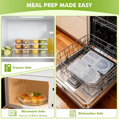 16 Sets 8.8 OZ Reusable Snack Containers with Lids, New 3-Compartment BPA-Free Portion Control Containers for Kids Lunch, Meal Prep & On-the-Go, Refrigerator & Microwave Safe with 10 Animal Forks