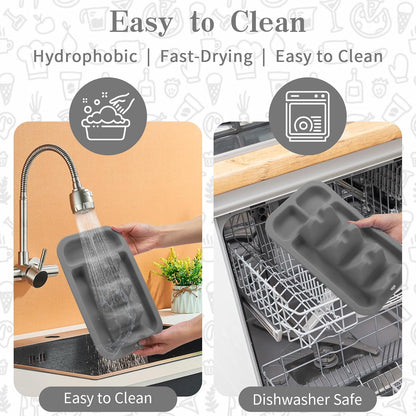 Klyrnd Silicone Taco Holder Set of 2, Reusable Taco Plate with Dividers for Hard & Soft Shells - Microwave & Dishwasher Safe Serving Stand (Grey Beige)
