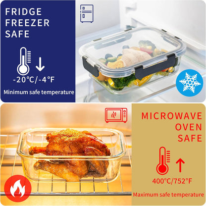 MFY 10-Pack Glass Storage Containers with Lids, Glass Meal Prep Containers Set, Airtight Lunch Containers with Lids, Microwave, Oven, Freezer and Dishwasher Safe, Gray