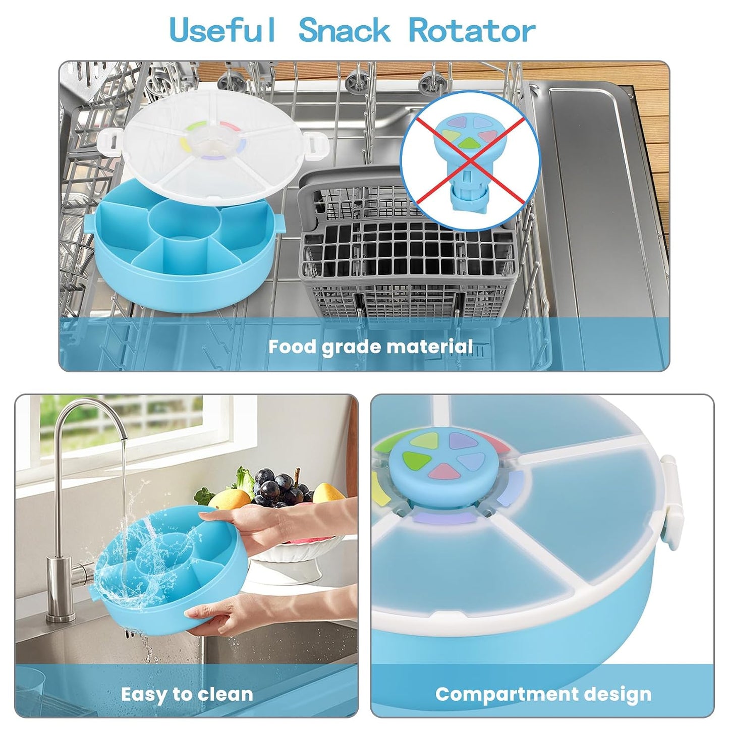 Pawtong Snack Rotator Container Reusable Snack Box with 5 Compartment Dispenser and Lid, Color Matching Opening Lid, BPA and PVC Free, for Home, School, Travel (1 Pack- Pink)