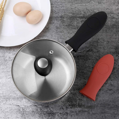 4 Packs Silicone Hot Handle Holder Kitchen Heat Resistant Fry Pan Milk Pot Sleeve Grip Handle Cover Potholder for Cast Iron Skillets Griddles Metal & Aluminum Cookware – Black & Red