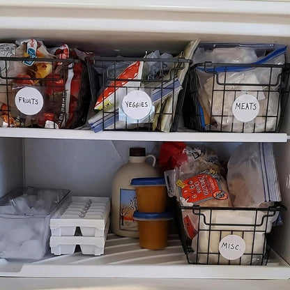 Freezer Organizer Bins, Deep Chest Freezer Baskets Stackable 4 Pack - Wire Metal Bins with Folding Handles, 30LBS Capacity, 14.6"×7.1"×4.9", Includes Baggy Rack - ARTAWEIN