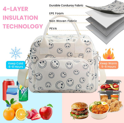 RLGPBON Insulated Lunch Bag Teen Girls, Preppy Lunch Box Large Insulated Lunch Bag Reusable Lunch Tote Bag, Preppy LunchBag for Girls School Travel Picnic