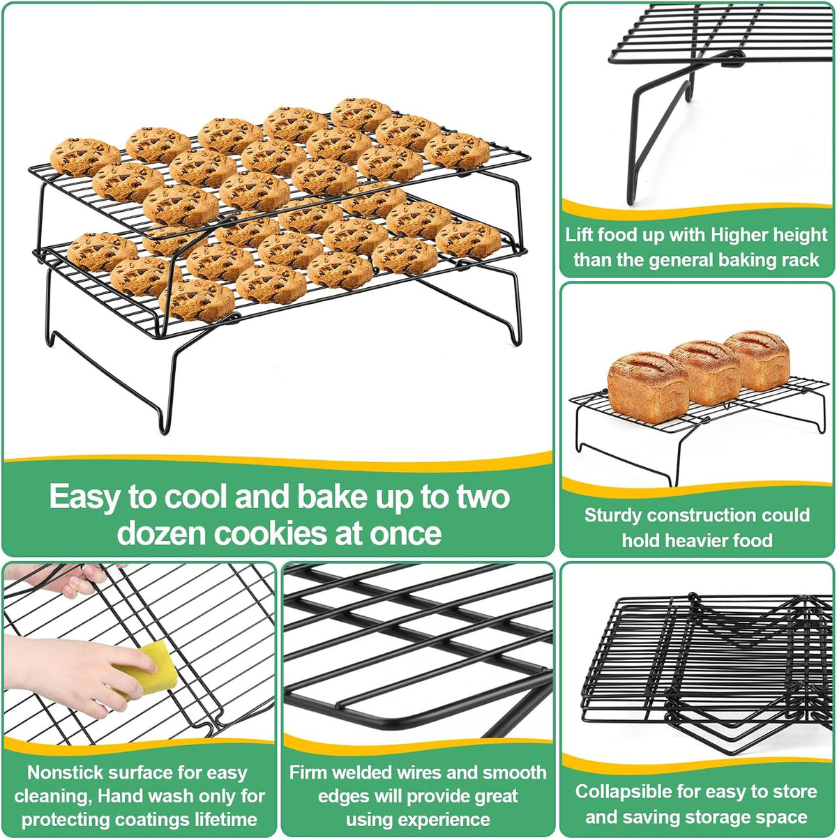 P&P CHEF Cooling Rack Set of 2, 2-Tier 15" x 10" Stackable Rack, Silver