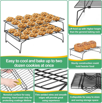 P&P CHEF Cooling Rack Set of 2, 2-Tier 15" x 10" Stackable Rack, Silver
