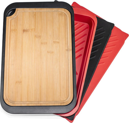 Czlizdyt Deep Grilling Prep and Serve Trays with lid, BBQ Tray for Marinating Raw and Cooked Food, Diswasher Safe Nesting Trays Black in Red