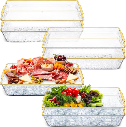 Baderke 4 Set 16" x 9" Plastic Chilled Serving Tray for Parties with Compartments Ice Chilled Party Platter Charcuterie Serving Board Cold Dish Dip for Fruit Seafood Vegetable Appetizer (Clear)