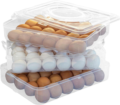 Egg Container for Refrigerator - Large-Capacity Egg Holder with Lid and Handle - Carrier for 72 Fresh, Store Bought or Deviled Eggs by Classic Cuisine