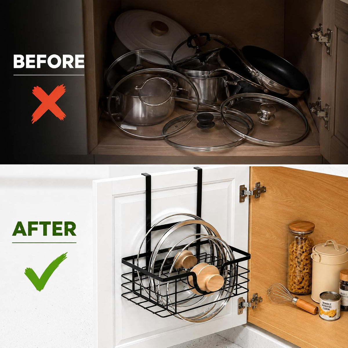 Pot Lid Organizer for Cabinet, Adjustable Height Pan Lid Holder