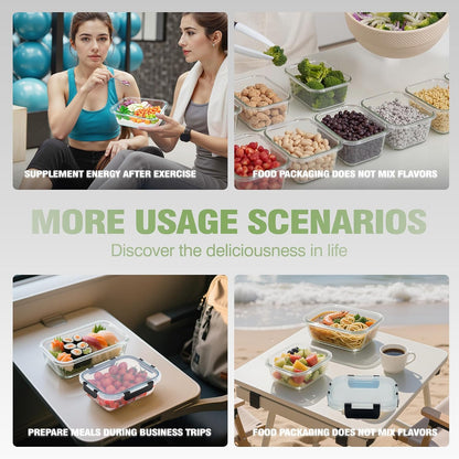 10-Pack Meal Prep Containers with Snap Locking Lids, Glass Airtight Lunch, Food Storage Containers, Microwave, Oven, Freezer and Dishwasher Friendly, Gray