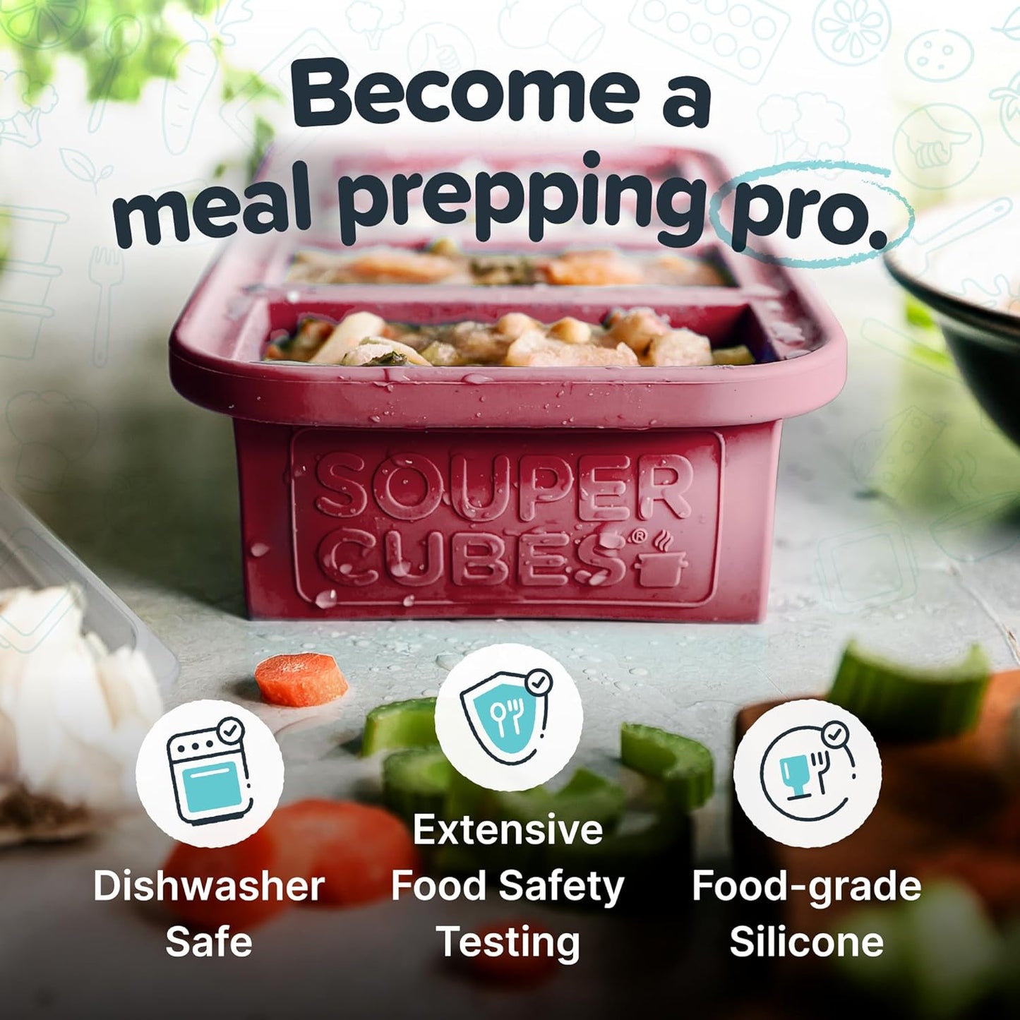 Souper Cubes 1 Cup Silicone Freezer Molds - Soup Cubes Perfect for Freezing Broth, Rice, Leftovers and More - Silicone Freezer Trays with Lids for Meal Prep - Aqua - 1-Pack