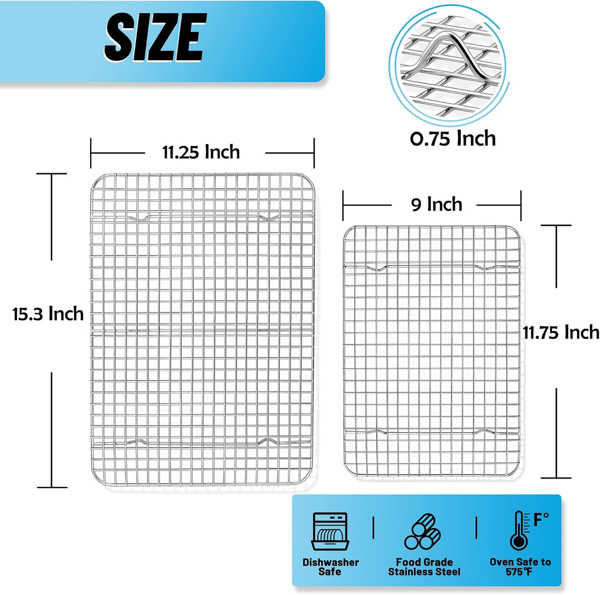 TeamFar Cooling Rack, 8.75”x6.25” Stainless Steel Baking Grid Wire Rack