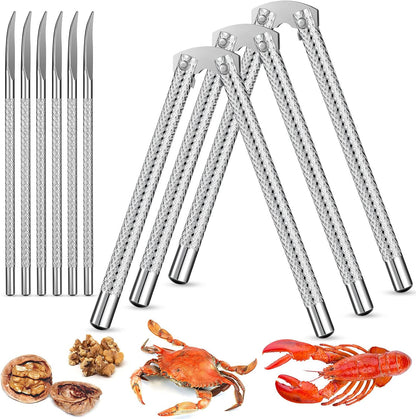 Honeydak 9 Pcs Nut Crackers with 6 Picks, Stainless Steel Seafood