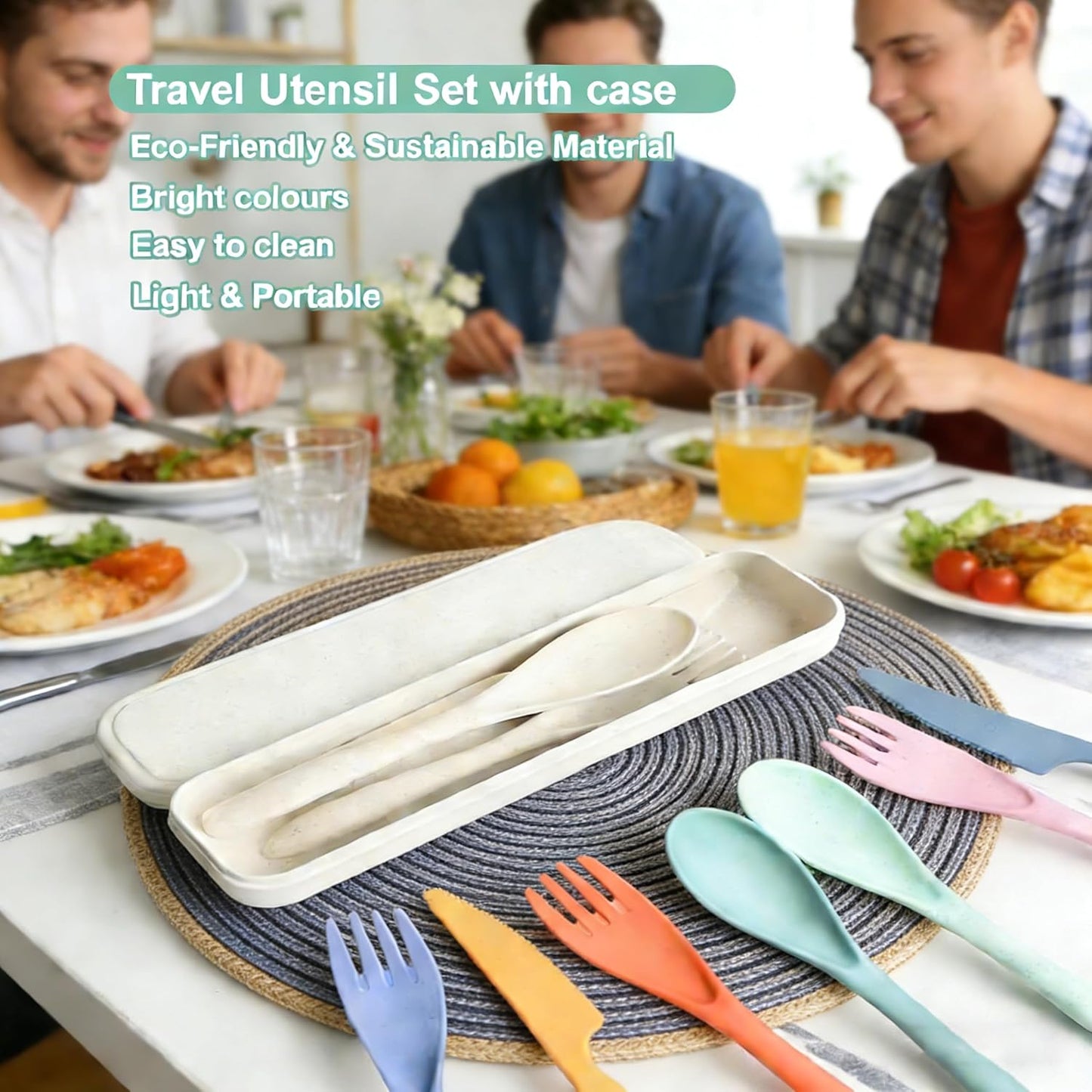 2Pack Reusable Travel Utensil Set, Plastic Fork Spoon Knife with Case, BPA-Free Portable Cutlery for Camping, Picnic & Office (Purple & Pink)