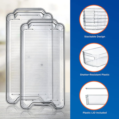 NutriChef Refrigerator Organizer Bins 6-Piece - Plastic Storage Bins with Egg Holder - For Fridge, Freezer, Kitchen, Cabinet, Countertops, Pantry - Stackable Food & Drink Containers, 14.5"x7" - Clear