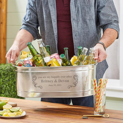 Let's Make Memories Personalized Beverage Tub - Custom Beverage Tub - Customize With Name & initial - Galvanized Drink Tub - 20 ¾"L x 11 ¾"W x 7" H - 5.5 Gallons