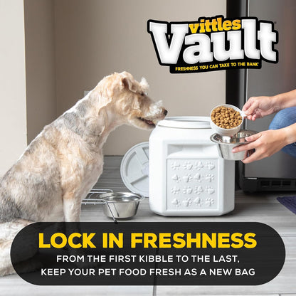 Vittles Vault Traditional Pet Food Storage Container For Dog Kibbles/Bird Seed/Oatmeal/Rice/Flour/Cereal, BPA Free Plastic, Sealed Airtight For Cat Food, Up To 50 lb, Made in USA, With Scoop, Gray