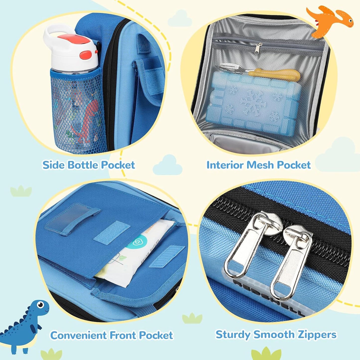 REDSHELL Tactical Lunch Box Kids, Large Insulated Lunch Bag for Boys Girls, Cooler Lunchbag, Square Toddler Lunchbox, School Daycare Lunch Tote Pail with Water Bottle Holder Shoulder Strap, Blue