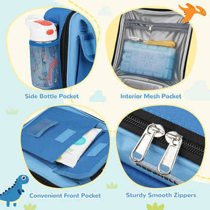 REDSHELL Tactical Lunch Box Kids, Large Insulated Lunch Bag for Boys Girls, Cooler Lunchbag, Square Toddler Lunchbox, School Daycare Lunch Tote Pail with Water Bottle Holder Shoulder Strap, Blue