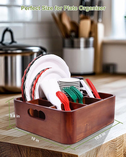 Acacia Wood Utensil Holder, Silverware Organizer Caddy with 4 Anti-Slip Pads, 5 Removable Dividers Utensil Organizer for Kitchen Counter, Party, and Picnic