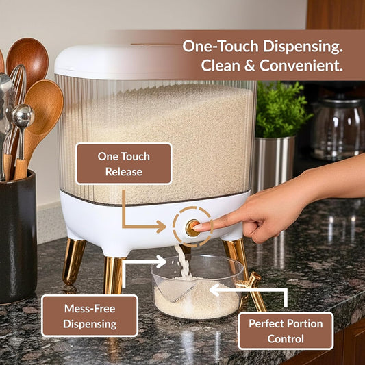 FromUS2U Rice Container, 25 Lbs Airtight Grain Dispenser, Large Cereal Dispenser Countertop for Kitchen Space-Saving Food Bin with Easy Pour Design for Pantry Organization