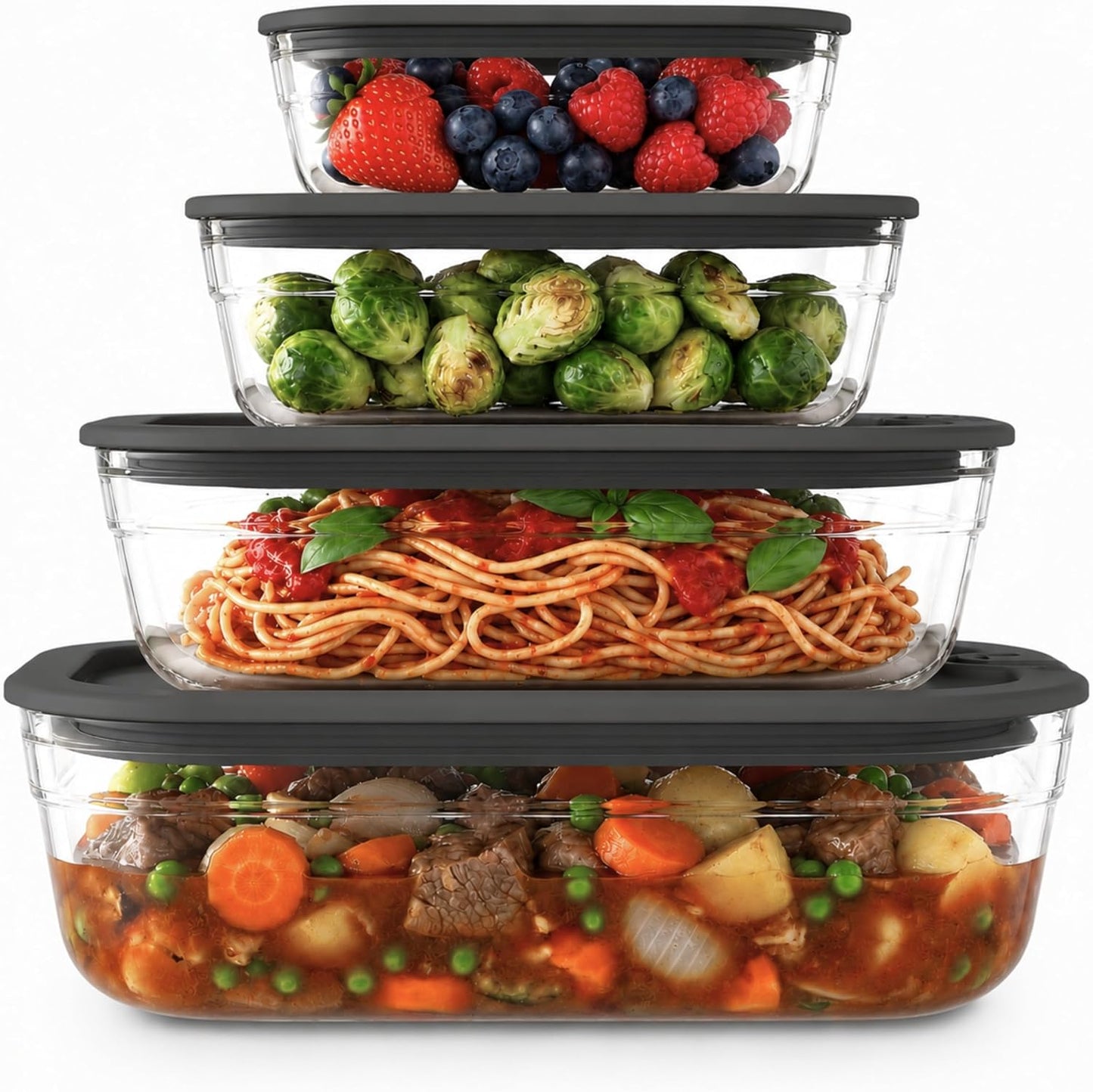 Naked Kitchen 8-Piece Food Storage Containers with Lids – Nesting Borosilicate Glass Meal Prep Containers with Leak-Proof Airtight Seal – BPA Free, Microwave, Oven, Freezer & Dishwasher Safe – Green