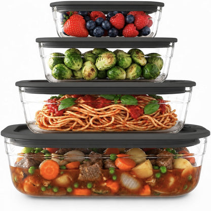 Naked Kitchen 8-Piece Food Storage Containers with Lids – Nesting Borosilicate Glass Meal Prep Containers with Leak-Proof Airtight Seal – BPA Free, Microwave, Oven, Freezer & Dishwasher Safe – Green