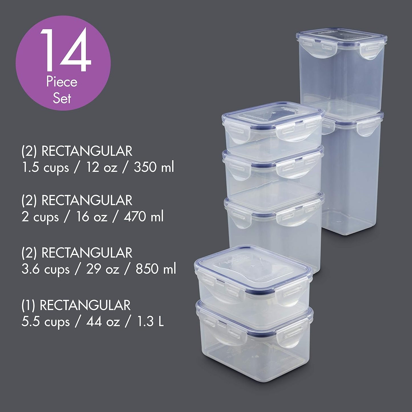 Lock & Lock HPL817S12 Easy Essentials Storage Set/Food Containers Airtight Bins/BPA-Free/Dishwasher Safe, 24 Piece - Clear