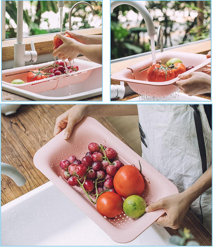 KesaPlan Collapsible Sink Colanders and Strainers Basket Over the Colander Extendable Plastic Fruit Vegetable Strainer Drainer for Kitchen(Length 14.3-19.4 inch)(Gray Set of 2)
