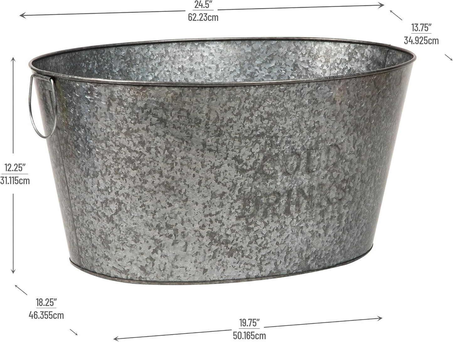 Mind Reader Ice Beverage Bucket for Parties, Wine Bucket, Baby Photo Tub, Galvanized Metal, 17.25" L x 11" W x 9.5" H, Silver