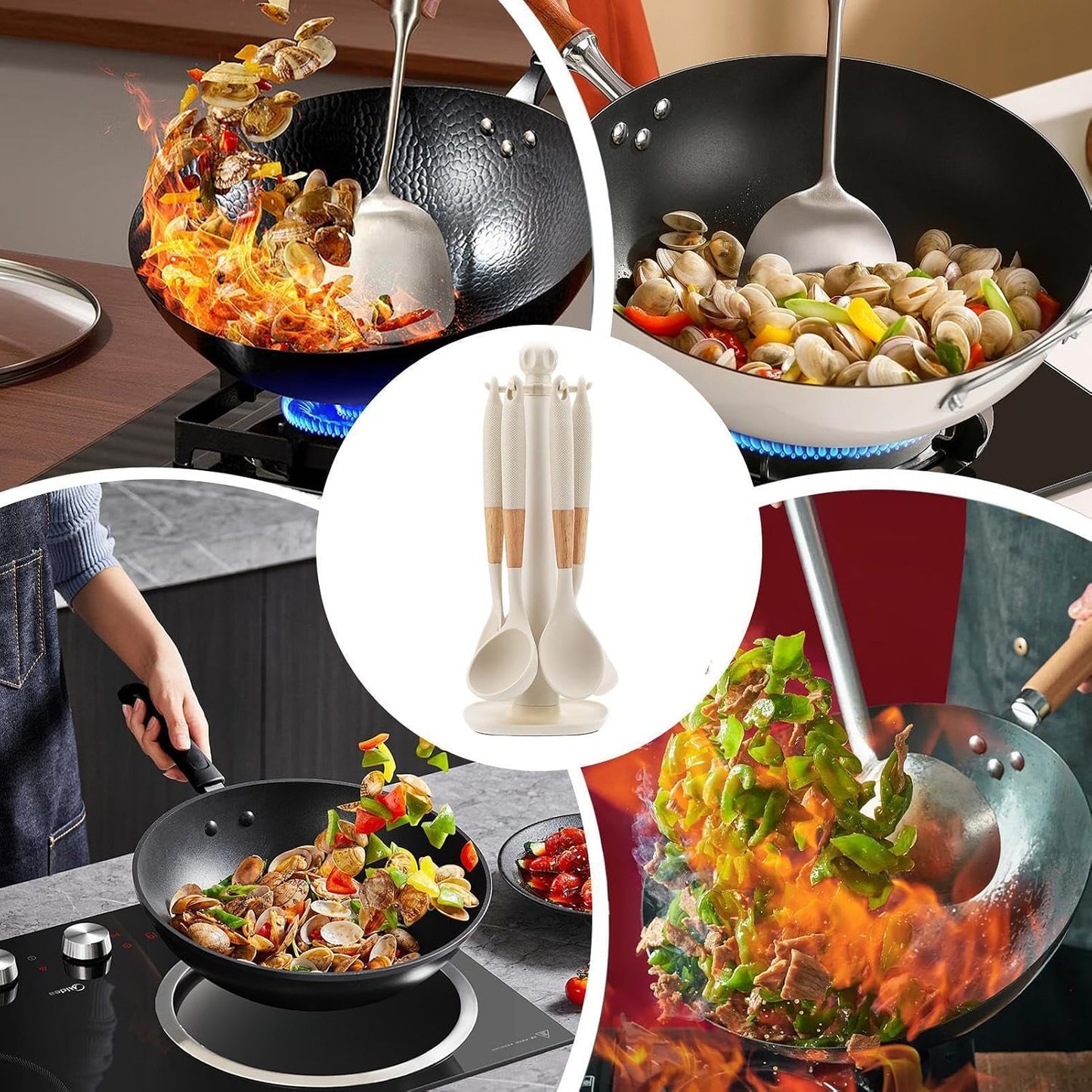 Cooking Utensils Set, With Holder, 1set, Silicone Kitchen Utensils Set, Silicone Spatulas, Food Grade Non Stick Coating Design, For Home Restaurant Camping
