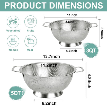 Kaishun Colander Stainless Steel 3-Quart,Strainer for Kitchen Food